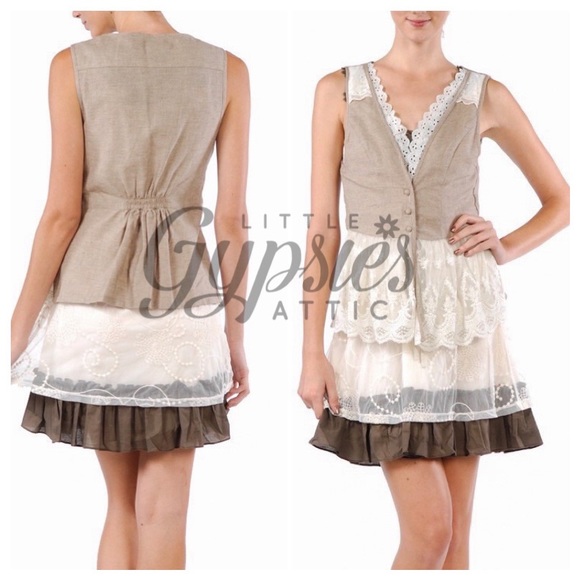 A’reve Peplum Lace Layered Tunic Vest Style Top - Picture 3 of 14